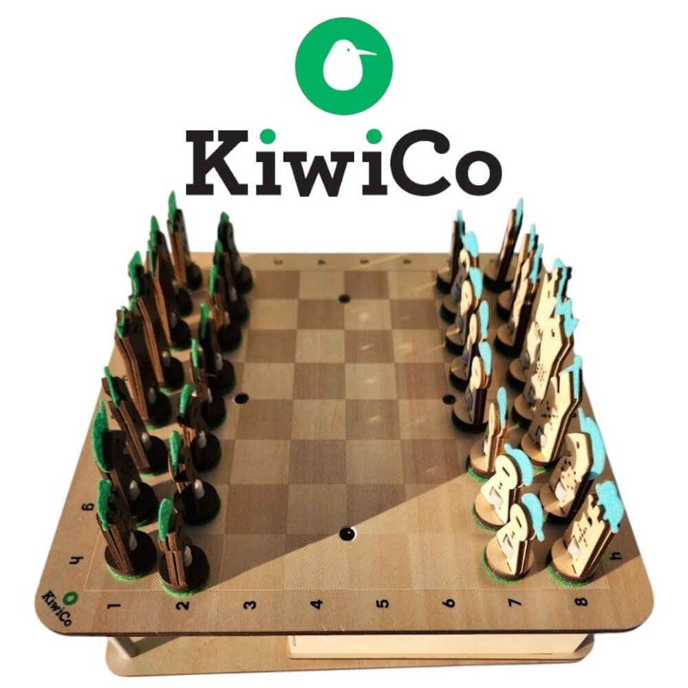 Assembled KiwiCo Chess Set Wooden Game Board and Pieces with Hidden Storage